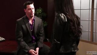 Asian beauty Asa Akira fucks with a young man on the table in the office