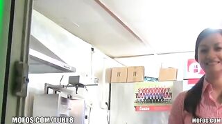 A girl is fucking for money in the role of saleswoman