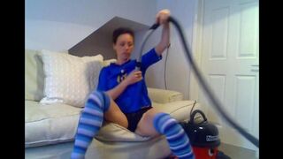 A girl uses a vacuum cleaner to get an orgasm, or masturbates with it