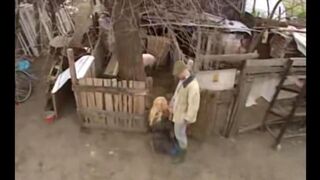 A young girl from the village has sex with a guy in the hay