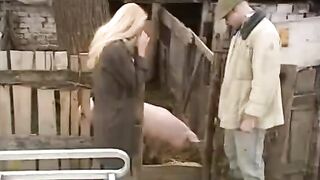 A young girl from the village has sex with a guy in the hay