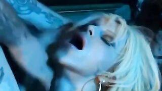 Girl in a sexy corset and stockings, teasing with her big fake tits
