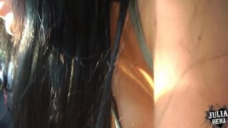 A beautiful blowjob with big tits in the car
