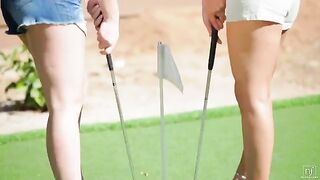 The beautiful woman is lost in lesbian sex golf