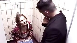 A hot chick fucked by a guy in the toilet of the club