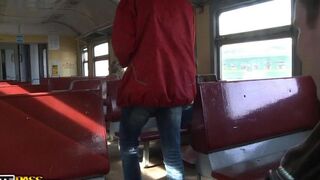 A hot girl was picked up on the train and fucked by a crowd at home