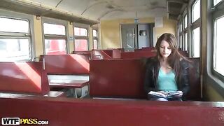 A hot girl was picked up on the train and fucked by a crowd at home