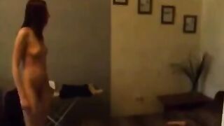 The sexy Russian is cooking and masturbating at the kitchen