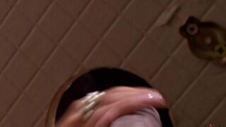 The beautiful woman made a blowjob right in the toilet hole