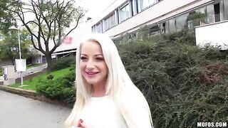 A blonde with natural tits gets fucked by a strong cock