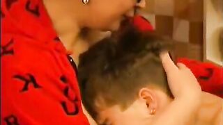 A hot woman with glasses fucks a guy and gets a cumshot