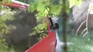 The guy squeezed tits of girl near her car and fucked her