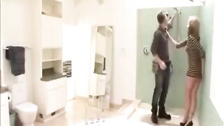 The wife got fucked by plumber and her husband in a threesome