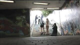 The hot girl was tied up and fucked on the city streets hard