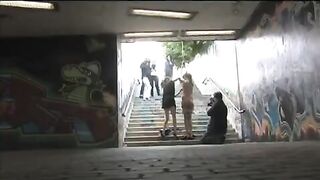 The hot girl was tied up and fucked on the city streets hard