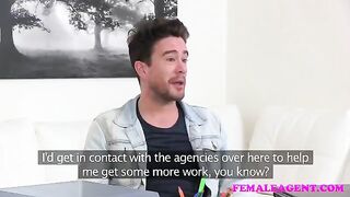 Couple enjoy each other on the couch with passionate intensity and fake tits