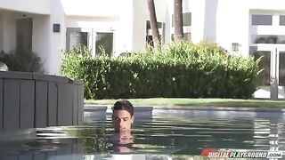 Brunette with big tits has sex in the swimming pool. It’s hot!