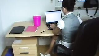 The boss fucks his young secretary on the table