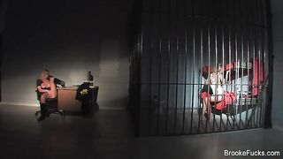 The guard caressed his dick in uniform at work