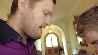A cute baby has an anal sex with two guys