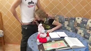 A schoolgirl was fucked by her classmate at home