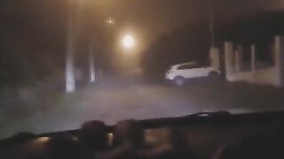 A sexy woman was exercising outdoors when a strange figure appeared, leading to an unexpected intimate encounter