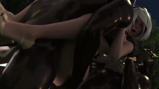 2B Night Park Double Penetration scene with Grand Cupido from Nier Automata