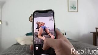 Step sister fucks with her boyfriend on the phone while sucking my big dick