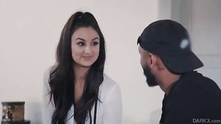 A fun schoolgirl is getting fucked hard on the couch