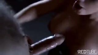 A lady has a slave, forcing him to lick her with domination