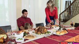 The family dinner turned into a passionate FFM threesome encounter