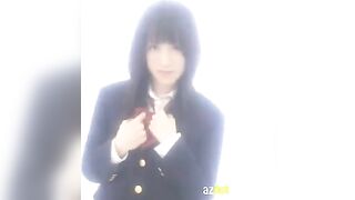 A Japanese schoolgirl masturbates herself wearing only a mini-skirt and stockings