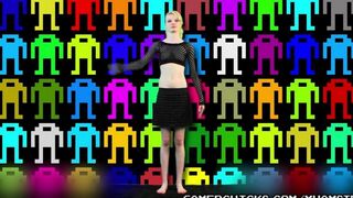 A sexy young blonde is dancing on a strip pole in front of a crowd of men