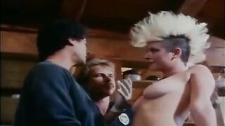 A group of girls are having fun with some guys in a retro style
