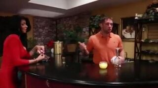 Sexy brunette Christina Carter seduces the bartender with her huge boobs