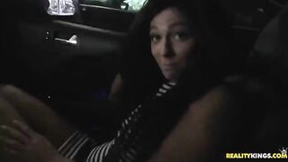 Hot brunette gets her face covered with cum after a great sex
