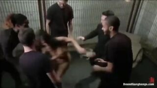 Five guys were fucked by a cute girl with a big toy in her pussy