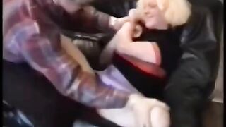 Bikers fucked a girl with hard cock in her pussy