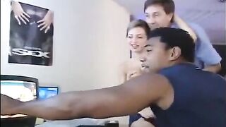 Babe fucked by two guys for listening to their conversation