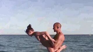 Hot naked gymnastics on the sandy beach in HD quality