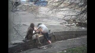 The guy shot his cock in the pants while photographing on the street