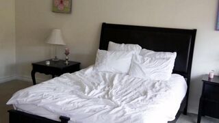 Two delicious blondes have gentle sex right in the bedroom