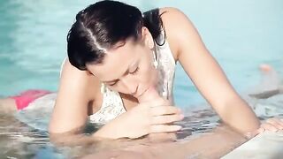 A hot Russian girl is fucking with her partner in the swimming pool