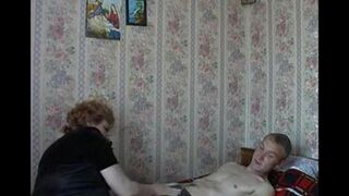 The hidden camera captured the intimate encounter of the old mother and son