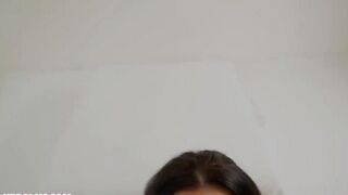 Guy makes cumshot right on girl’s face and tits
