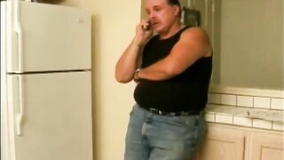 The old woman was filled with sperm by a young lover in the kitchen