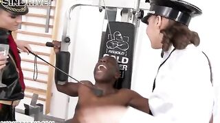 Two girls fuck with a Negro in an intense threesome scene