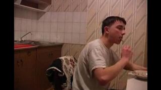 The cooking is doing the raped mom in the kitchen very badly