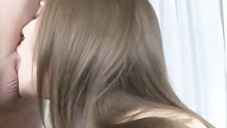 A sweet surprise for a girl from her boyfriend in the bedroom