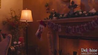 A hot blondie in Christmas heels has a footjob and cunnilingus